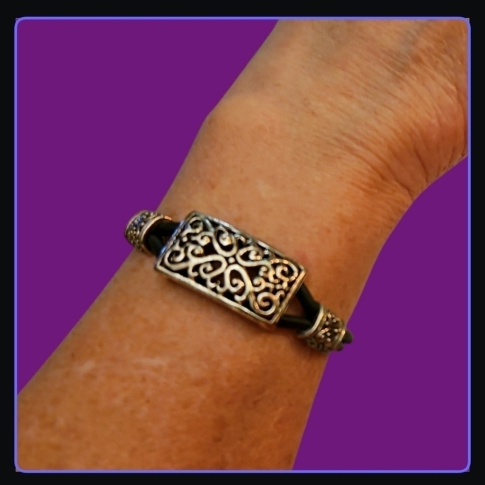 3/$25 Black Cord Floral Filigree Bracelet
